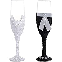 Juego de 2 vestidos hechos a mano para copas de champán Longble- para los novios en el día de su boda